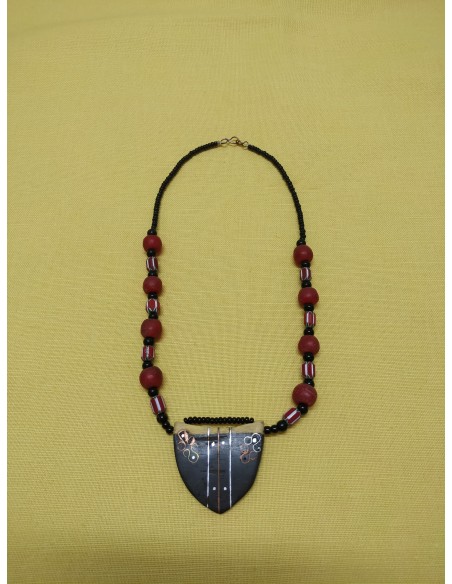 Collana con perle in vetro - onice nero - vetro con disegni