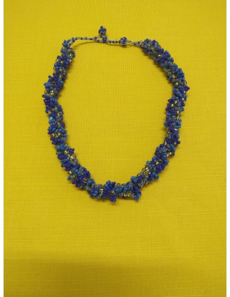 Collana perline col. bluette, blu e trasparenti